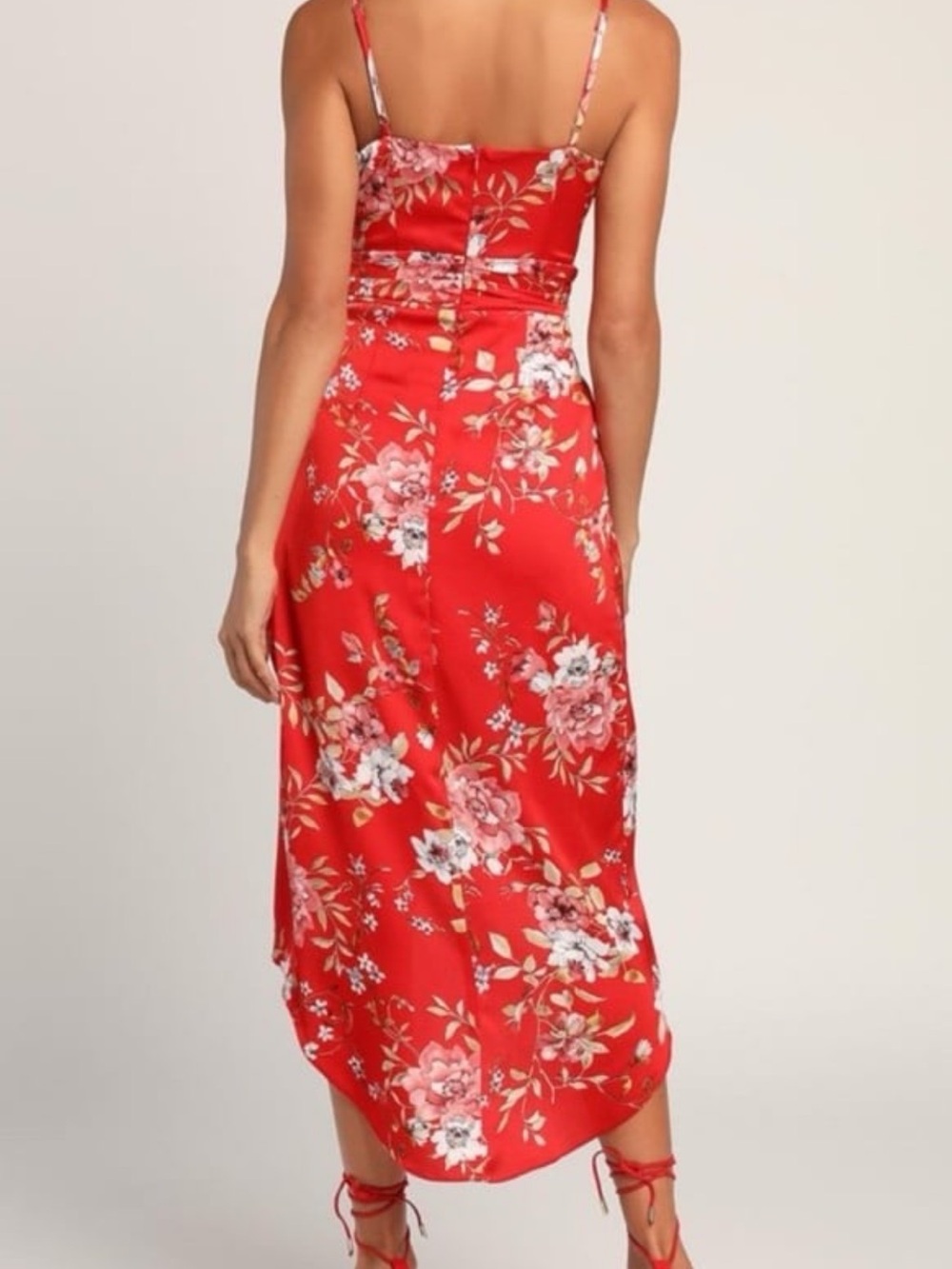 Lulu's Red Floral Wrap Maxi Dress with Pink Blossoms “Mother’s Day Dress”